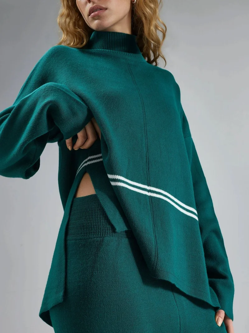 MY FASHION Sacramento Green MY FASHION Striped Ribbed Knitwear Co-ord Set for Women | Best Price UAE